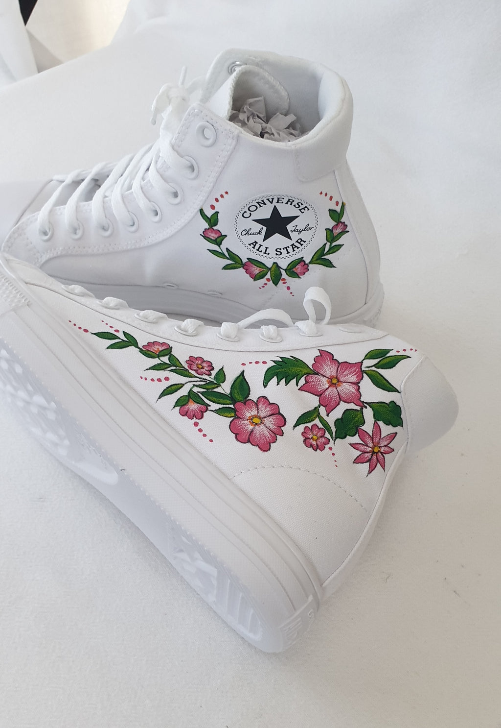 Custom Hand-Painted Floral Converse High-Tops – Pink Blossom Bridal