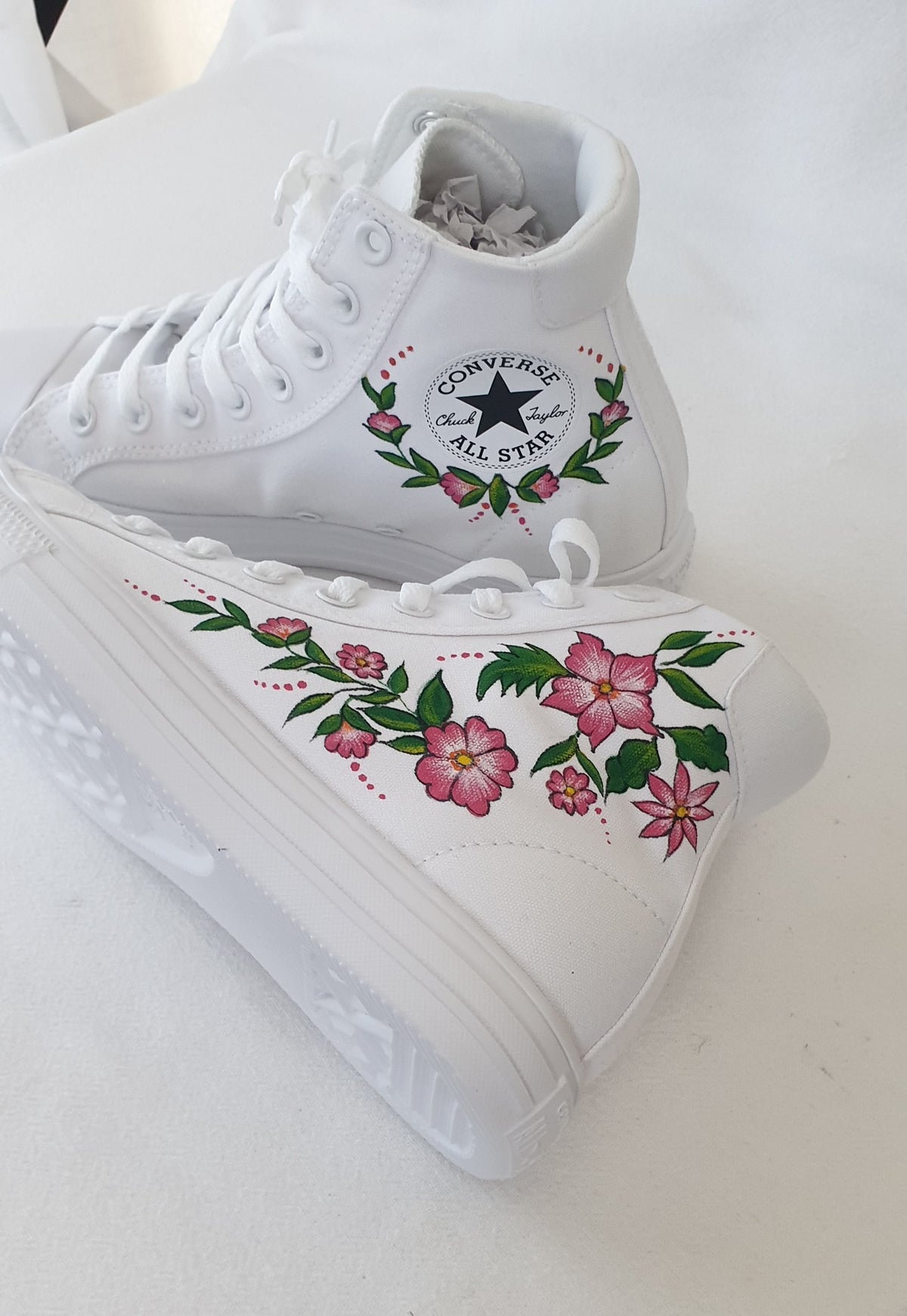 Custom Hand-Painted Floral Converse High-Tops – Pink Blossom Bridal