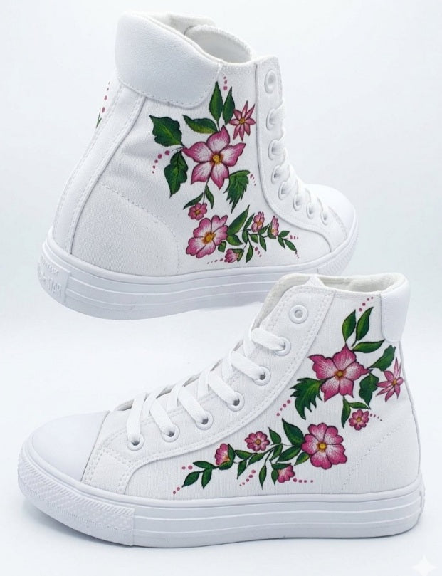 Custom Hand-Painted Floral Converse High-Tops – Pink Blossom Bridal