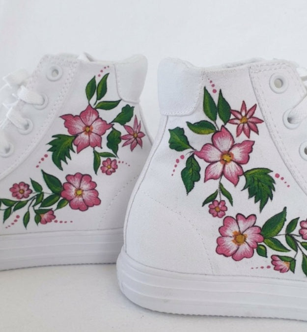 Custom Hand-Painted Floral Converse High-Tops – Pink Blossom Bridal