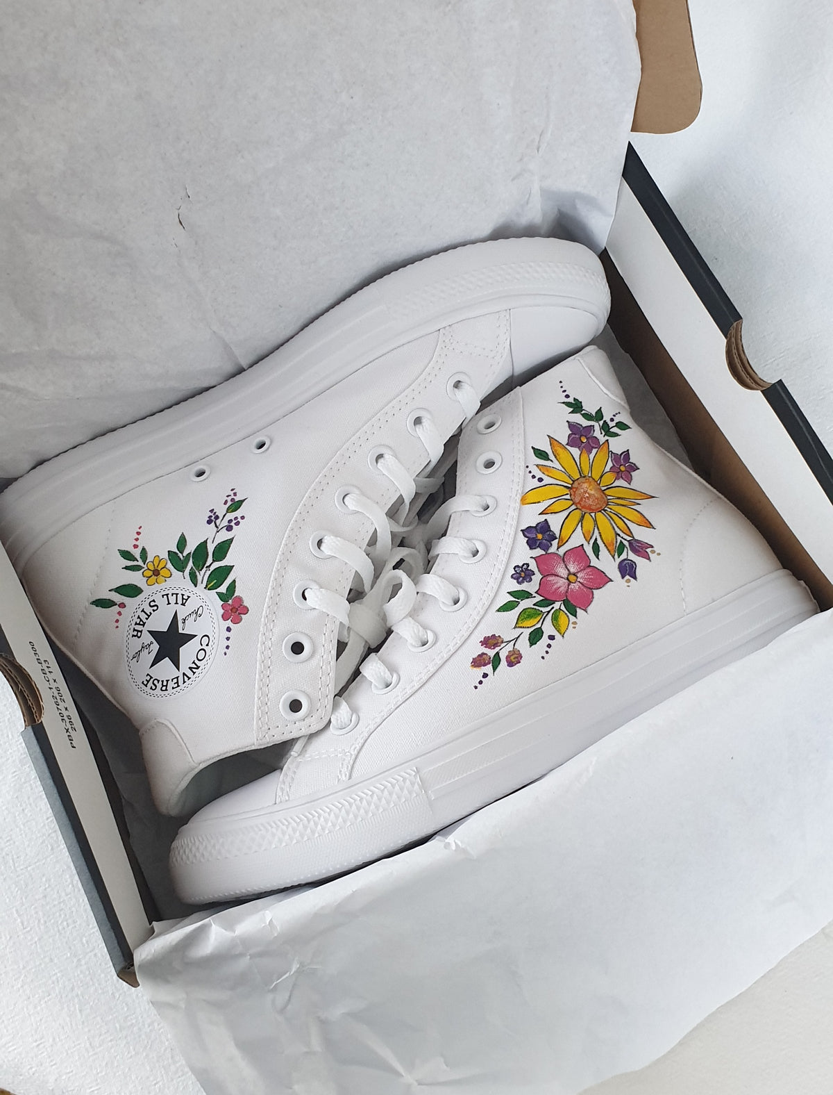 Hand-Painted Custom Floral Converse High-Tops – White All Stars