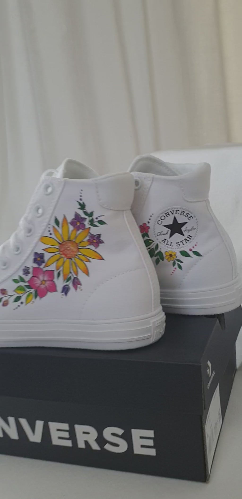 Hand-Painted Custom Floral Converse High-Tops – White All Stars