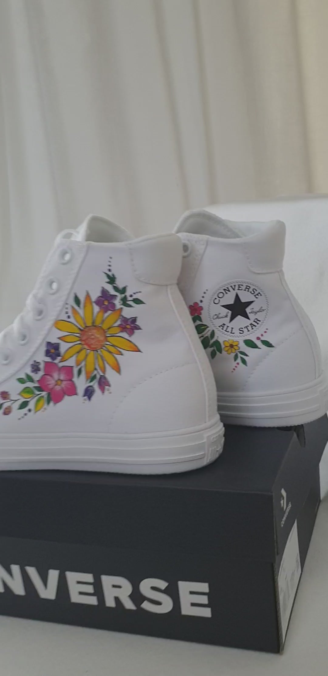 Hand-Painted Custom Floral Converse High-Tops – White All Stars
